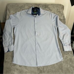 Tom Baine Slim Fit Button‎ Down Dress Shirt Men's Size XL Color White and Blue